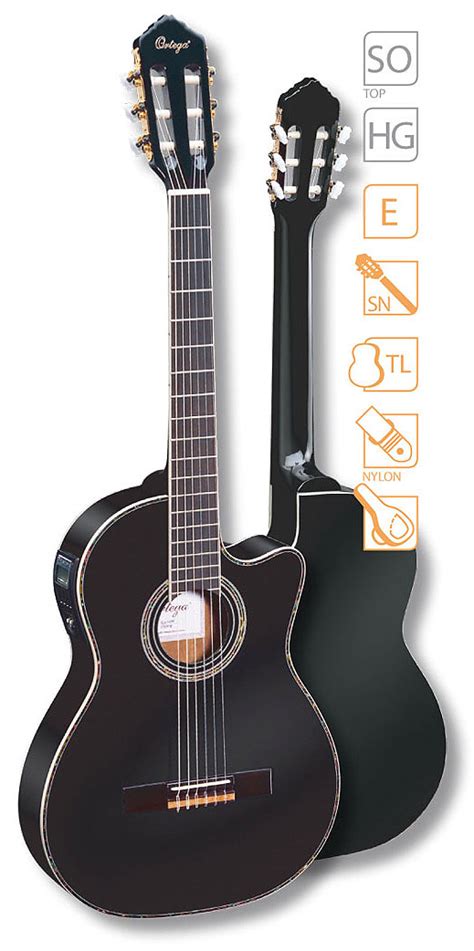 Ortega Rce Bk Nylon Thinline Elektro Akustik Gitarre Inkl Gigbag