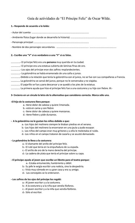 GUIA Principe Feliz Guía de actividades de El Príncipe Feliz de