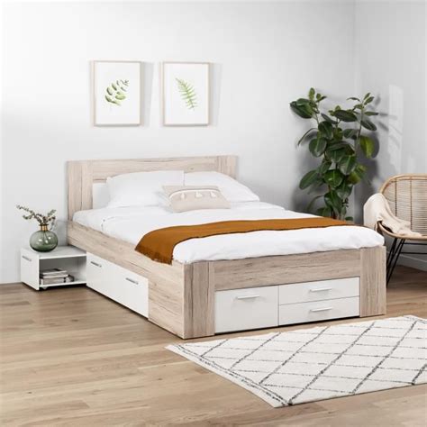 Udine Lit Adulte Contemporain D Cor Chene Cendr Et Blanc Mat L X