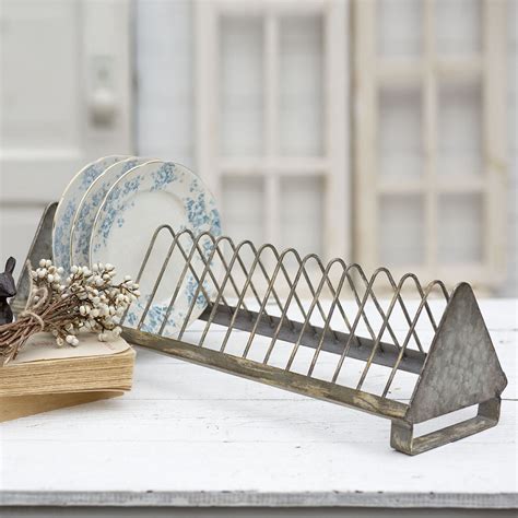 Farmhouse Style Galvanized Metal Long Countertop Plate Rack