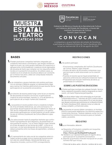 Muestra Estatal De Teatro Zacatecas Convocatoria Instituto