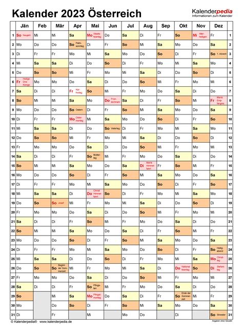 Kalender Sterreich Zum Ausdrucken Als Pdf