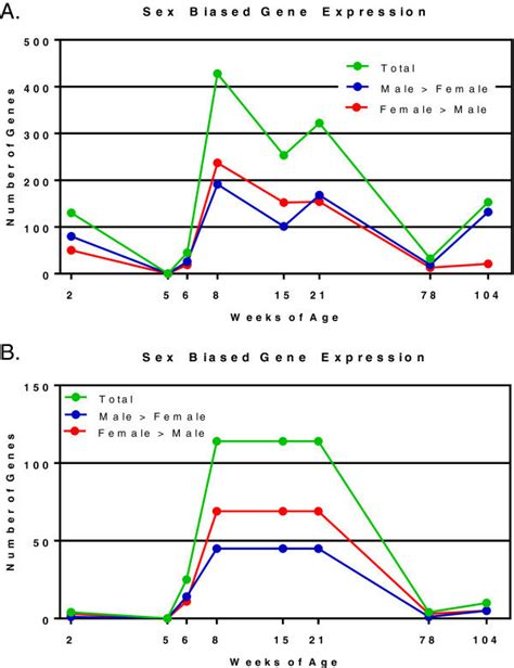 Number Of Sex Biased Genes Per Age Group The Number Of Unique