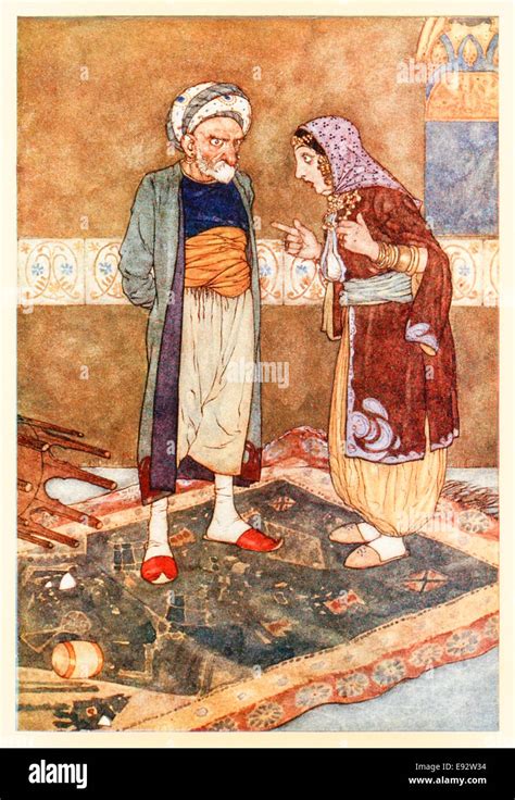 Edmund Dulac ilustración de Ali Baba y los cuarenta ladrones en