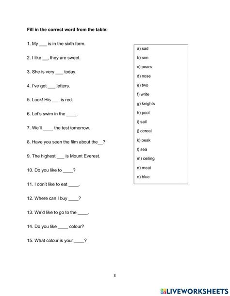 Homophones Worksheet For 5 Live Worksheets