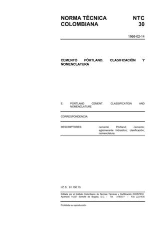 Ntc 30 cemento pórtland clasificación y nomenclatura PDF