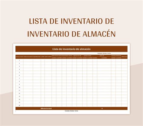 Plantilla de Formato Excel Lista De Inventario De Inventario De Almacén