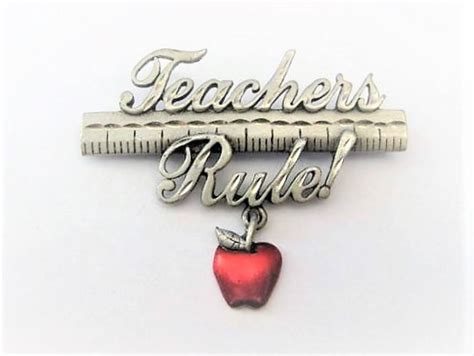 Pewter Teacher Pin With Red Apple By Jj