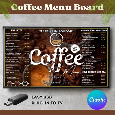 Coffee Menu Board, Easy DIY Digital Menu Board, Cafe Menu, Tv Menu ...