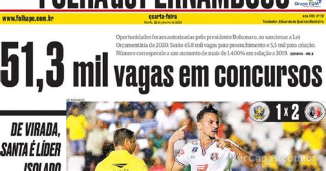 Capa Folha De Pernambuco Quarta De Janeiro De