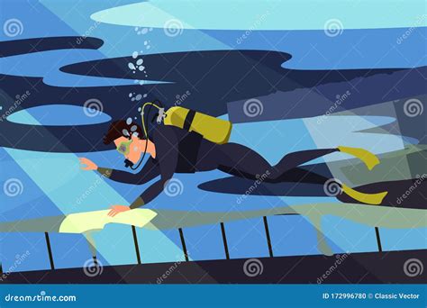 Scuba Diver Flat Vector Illustration Stock Vector Illustration Of