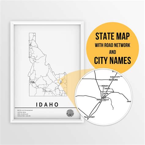 printable map  idaho  city names  roads instant