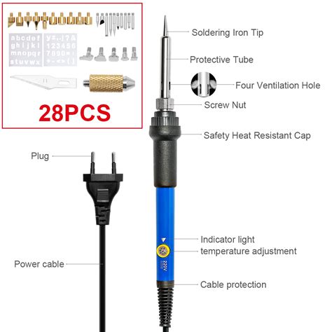 Poste a souder Kit de combustion du bois 28 en 1 avec fer à souder 60W