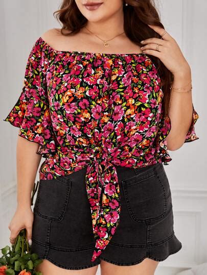 Search Floral Print Knot Hem Blouse Shein Usa