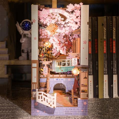 Diy Wooden Book Nook Shelf Insert Kits Miniature Cherry Blossom