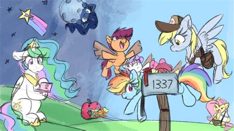 Safe Artist Lbrcloud Apple Bloom Applejack Derpy Hooves