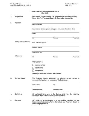 Fillable Online Winnipeg FORM A QUALIFICATION APPLICATION See B6