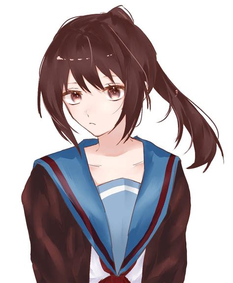 Safebooru 1girl Blue Sailor Collar Brown Cardigan Brown Eyes Brown