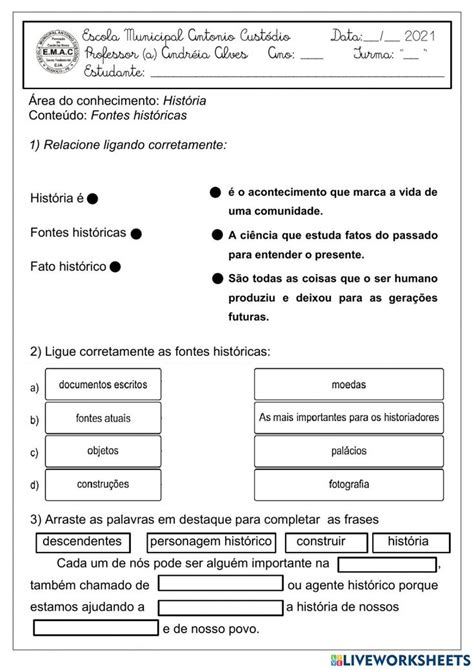 Fontes Históricas interactive activity Interactive activities