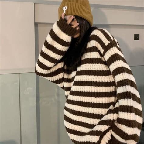 Cheap Autumn Winter New Thickened Round Neck Striped Pullover Sweater