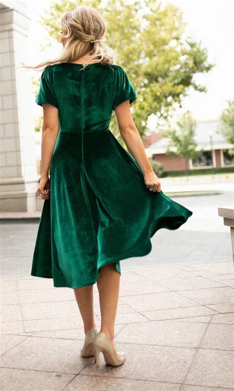 Emerald Green Velvet Midi Dress Women Velvet Dress Mid Calf Formal