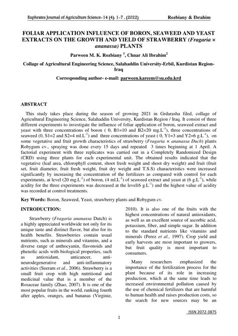 PDF Rozbiany Ibrahim FOLIAR APPLICATION INFLUENCE OF BORON SEAWEED