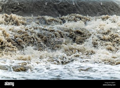 Flood Wave Water Disaster Rushing Dirty Flood Water Closeup Photo