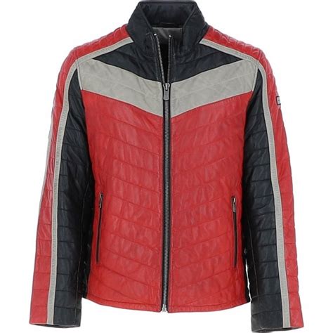 Mens Leather Biker Jacket Blackred Kevin