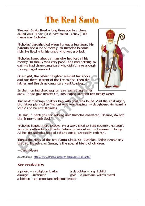 Saint Nicholas A Simple Introduction Past Simple Esl Worksheet By