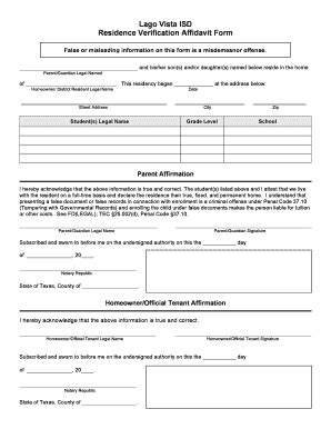 Fillable Online Lago Vista Isd Residence Verification Affidavit Section