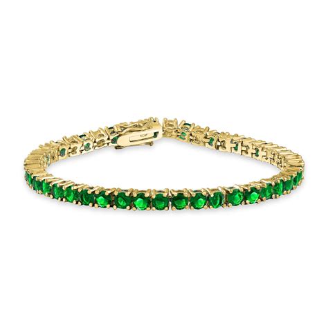 Green Imitation Emerald Aaa Cz Tennis Bracelet For Women Gold Plated