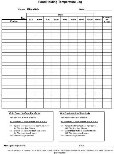 Kitchen Temperature Log Sheets Chefs Resources Food Temperatures