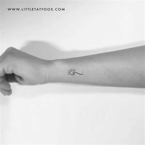 Minimalist Sun and Wave to the Left Temporary Tattoo - Set of 3 | Waves ...