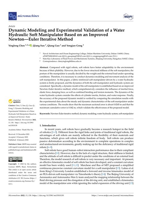 PDF Dynamic Modeling And Experimental Validation Of A Water Hydraulic