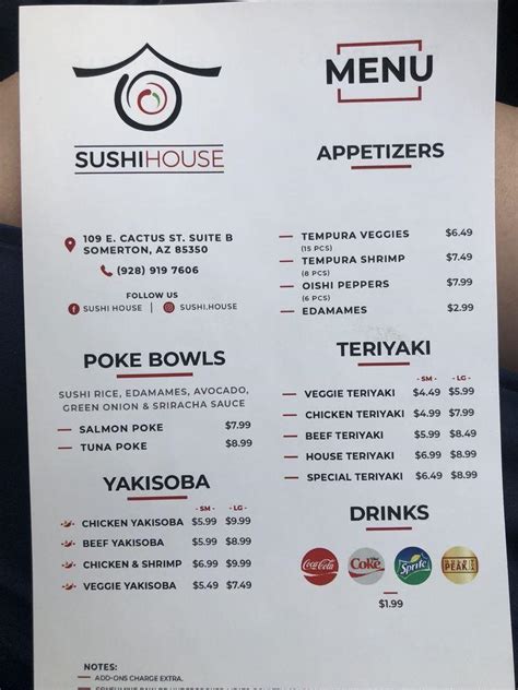 Menu At Sushi House Restaurant Somerton