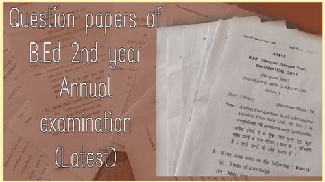 Question Papers Of B Ed Nd Year Latest Of All Subjects Annual Exams