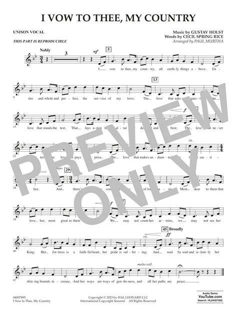 I Vow To Thee My Country Arr Murtha Vocal Sheet Music Gustav