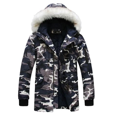 New 2018 Camouflage Down Parkas Jackets Mens Parka Hooded Coat Male