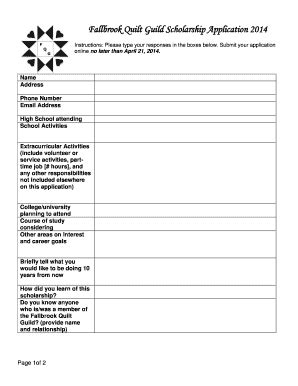 Fillable Online Fallbrook Quilt Guild Scholarship Application Fax