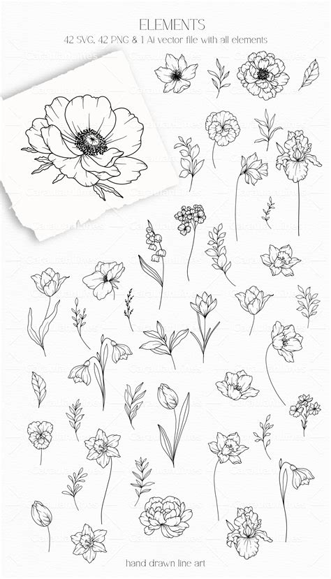 Spring Flowers Line Art Collection Design Cuts