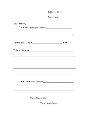 A Letter Template For Persuasive Writing By Lia Teaching Resources Tes