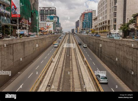 Addis Ababa Ethiopia April View Of The Light Rail At