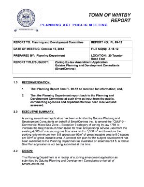 Fillable Online Whitby Civicweb PL 69 12 Zoning By Law Amendment