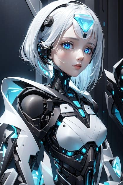 Premium Ai Image Female Cyborg With White Hair