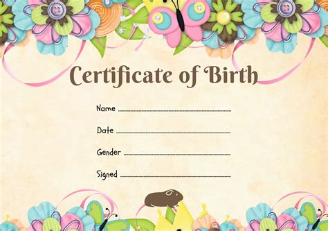 Guinea Pig Birth Certificate Printable Pdf A4 Download Instant Print At