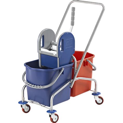 Eurokraftpro Stainless Steel Cleaning Trolley Double Mobile Buckets