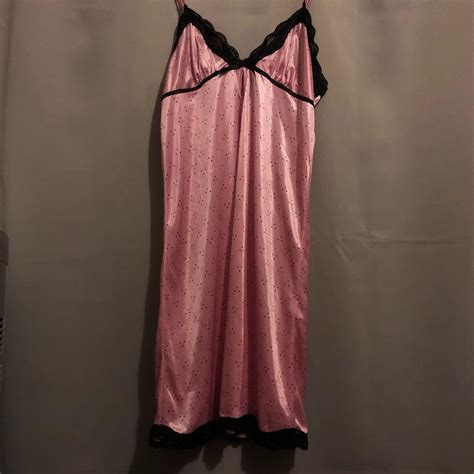 Pink Lingerie Dress With Black Lace And Polka Dots Depop