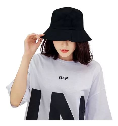 Gorro Bucket Hat Liso Kpop Sombrero Pescador Blanco Negro Mercadolibre