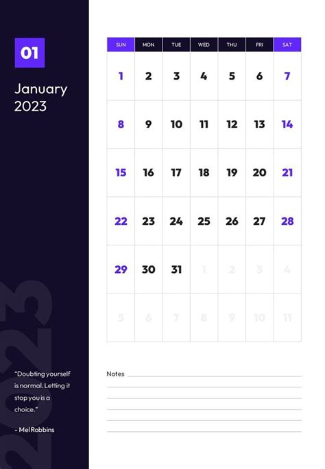 Jan 2023 Calendar Printable Template - A4 Portrait