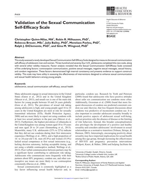 Pdf Validation Of The Sexual Communication Self Efficacy Scale